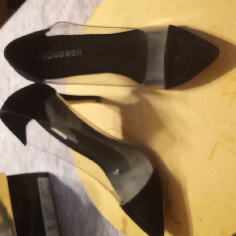 Size 38 (7) black and clear shoes